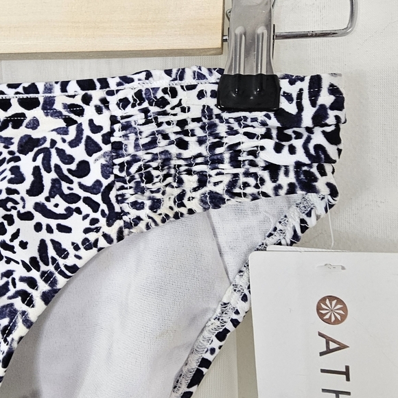 Athleta Zimbabwe Smocked Bottom swim bikini bottom black blue white animal XXS - Picture 4 of 8